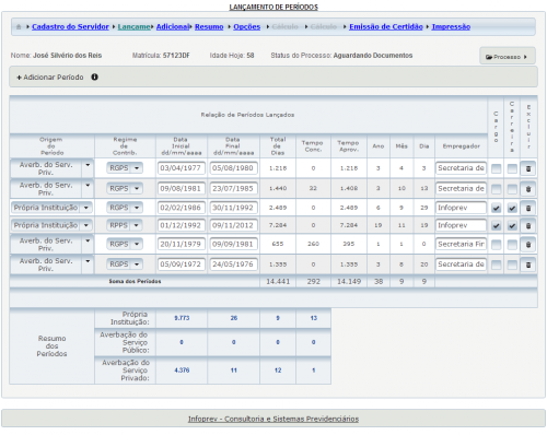 Lançamento de períodos
