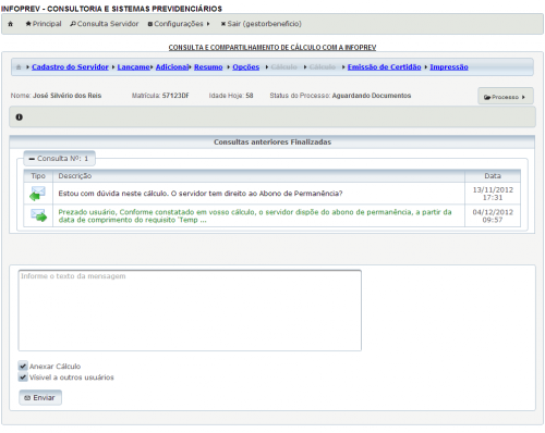 Consulta e Compartilhamento de Cálculo